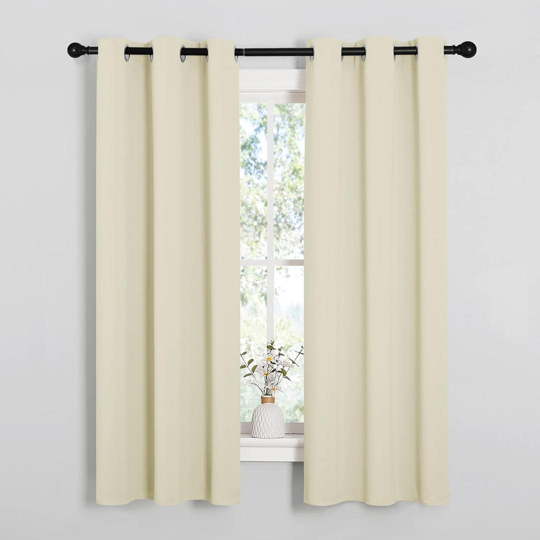 NICETOWN Kitchen Curtains, Short Curtains for Bedroom Windows, Thermal Insulated Room Darkening Curtain Panels for Girls Room, Cafe (Beige, 34" W by 63" L, 1 Pair) (34"W x 63"L (Pack of 2))