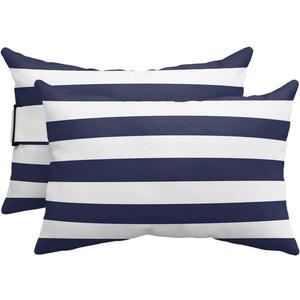 Recliner Head Pillow Lounge Chair Pillows with Insert Navy Blue White Stripe Lumbar Pillow with Adjustable Strap Outdoor Waterproof Patio Pillows for Couch Beach Pool Office Chair, 2 PCS (2PCS (11"x16"))