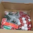 6Ft Prelit Pop Up Christmas Tree with Lights, Collapsible Artificial Christmas Tree Decorations, Foldable Pre Decorated with Ribbon, Bows, Balls, Indoor Outdoor Holiday Party Xmas Decorations (Red and White Striped Ribbon)