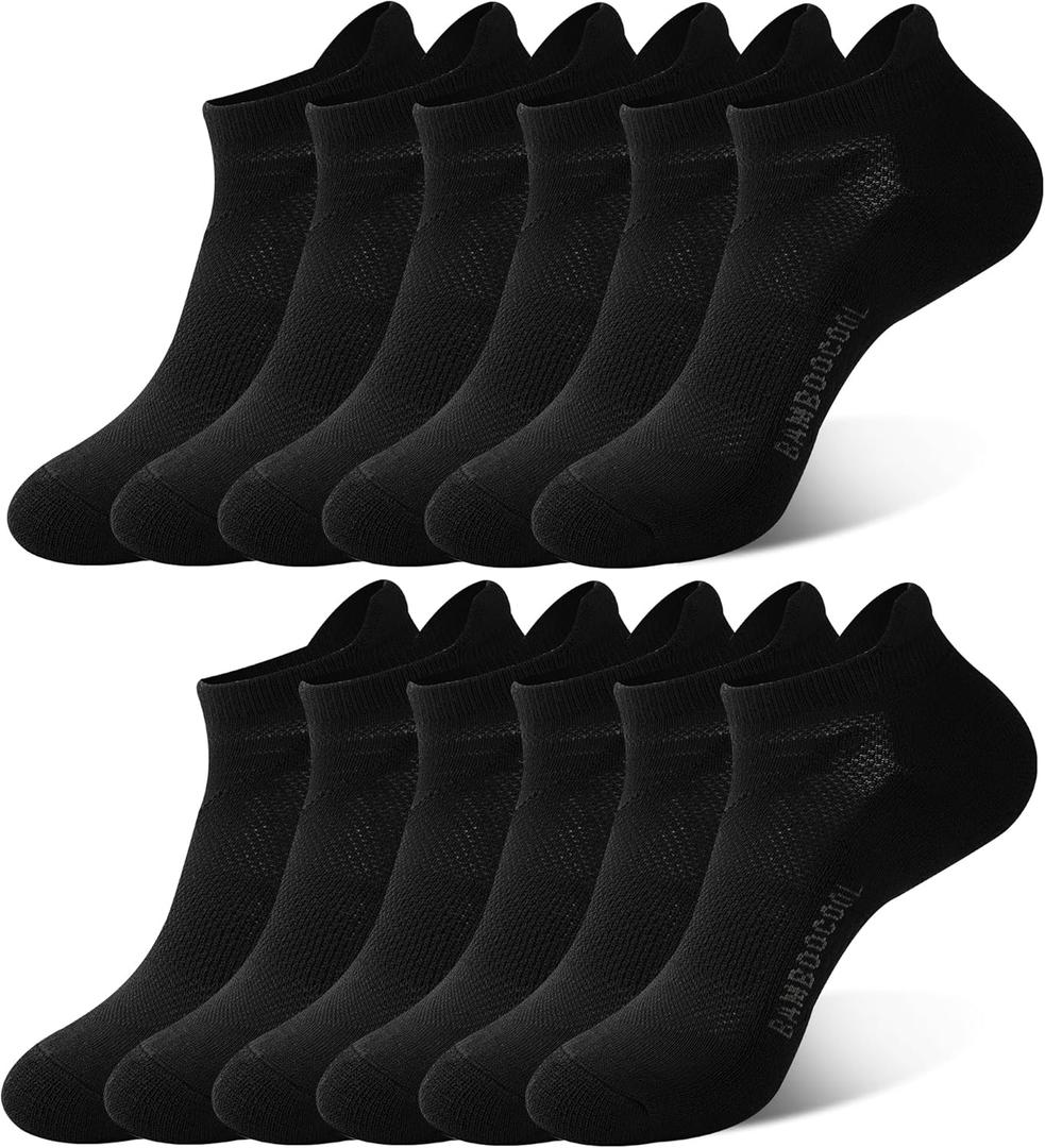 BAMBOO COOL Men's Ankle Socks Athletic Low Cut Cushioned Moisture Wicking, Running Socks Arch Support Breathable, 6 Pack (Large)