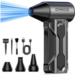 Compressed Air Duster, 150000RPM Electric Air Duster with 3 Gear Speed Adjustable, Rechargeable Cordless Dust Cleaner with Brush/Lighting for Keyboard, PC, Car, Outdoor, Air Bed (Black)