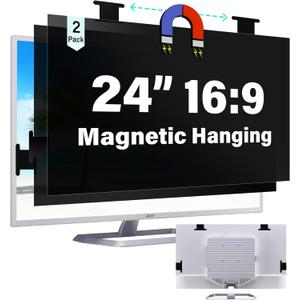 [2 Pack] Magnetic 24 Inch Computer Privacy Screen for 16:9 Aspect Ratio Widescreen Monitor, Hanging Eye Protection Anti Glare Blue Light Computer Monitor Privacy Filter, Removable 24 in Protector Film