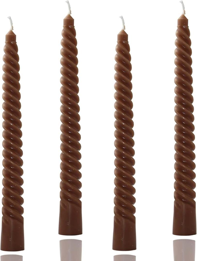 Spiral Brown Tapered Candle,8 inch-Set of 4 Tapered Candles, Tall Candlesticks, Long Candl Sticks, Home Dinner, Party, Wedding, Halloween(4, Brown, 8 inch)