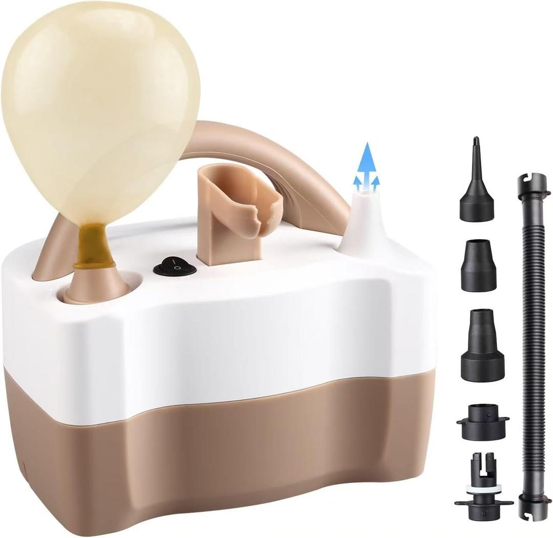 Portable Electric Balloon Pump, Super Fast Powerful Air Inflator with Attachments & Hose, 3-5 Sec Quick Fill for Birthday Party, Wedding Decoration (Brown)