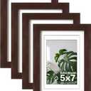 Egofine 5x7 Picture Frames Made of Solid Wood with Plexiglass, Display Pictures 3.5x5/4x6 with Mat or 5x7 Without Mat Set of 4 for Tabletop and Wall Mounting, Walnut Color