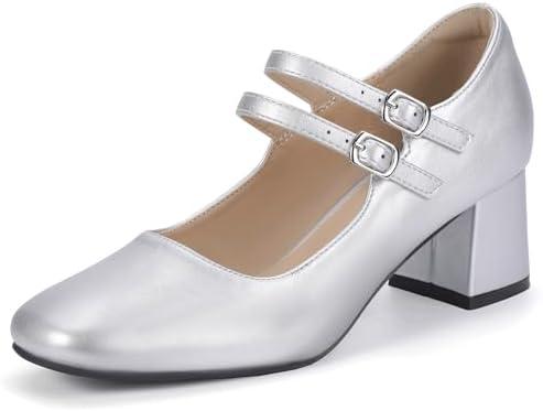 IDIFU IN2 Mary Jane Shoes Women Dress Shoes Women's Pumps Chunky Low Block Heels Square Closed Toe Strappy Wedding Business Bride Comfortable Short Graduation Two Strap Cute Vintage Heels Pumps Shoes, Size 7,5
