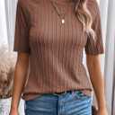 Dokotoo T-Shirts Cable Knit Short Sleeve Texture T-Shirt for Women Tee Tops | T Shirts for Women Summer Tops for Women Short Sleeve Tops Casual Tops for Women Cable Knit Textured Knit Top Basic Tee Shirt (Brown, XL)
