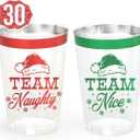 xo, Fetti Christmas Decorations Cups - 30 count, 12 oz | Team Naughty or Nice, Christmas Eve Disposable Drinkwear, Clear Plastic Cocktail Tumbler with Foil