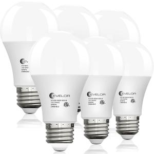 evelor 6 Pack LED Light Bulbs,60 Watt Equivalent Daylight 5000K,A19 | Dimmable,Efficient 9W,800 Lumens White E26 Base LED Bulbs,15000 Hours,Ideal for Bedroom Living Study Room
