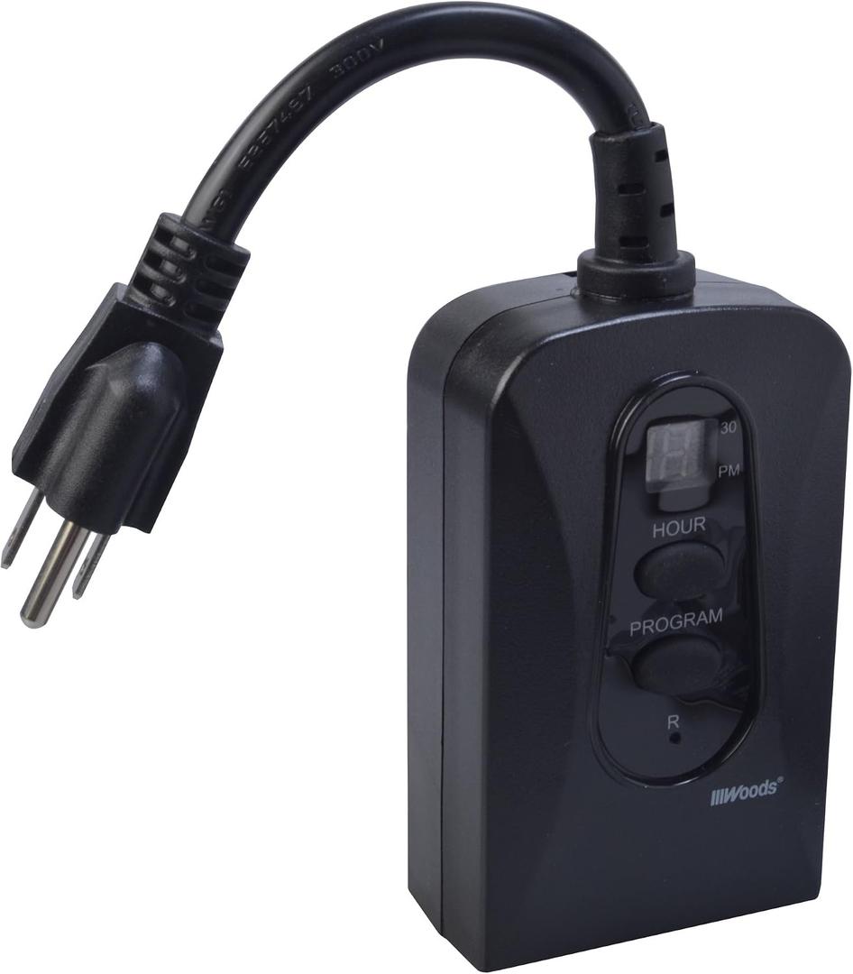 Southwire Woods Outdoor 24-Hour Digital Plug-In Block Heater Timer - 2 Grounded Outlets - Energy-Saving Outdoor Timer - Programmable Digital Timer - Weatherproof