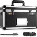 13.4 x 8 x 8.7 Inch Lockable Storage Box with Combination Lock, Portable Safe for Documents, Medicine, Cash & Valuables, Medicine Lock Box with Label Slot for Home, Office & Travel - Black