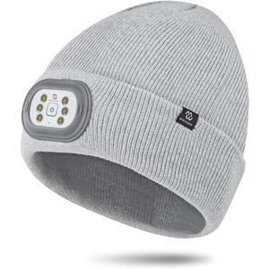 LED Beanie with Light, 3 Adjustable Modes Headlamp Beanie Hat, Removable Rechargeable USB with Night Strobing for Outdoor Running, Camping, Hiking, Fishing, Christmas Gift for Men Women (Gray)