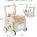 ROBOTIME Baby Walker Push Toy, Adjustable Height & Speed, Prevents Bow Legs, Spring Garden Activity Center with Clock, Shape Sorter, Play Kitchen, and Sink, Ideal Toddler Walking Toy for 10+ Months