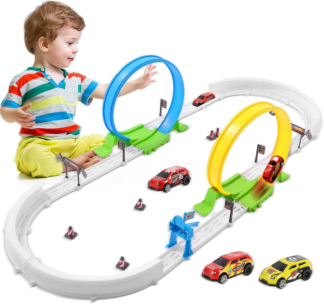 360-degree Thrilling Loop Track Includes Two Loops and Three 1:64 Scale Toy Cars for Easy Storage. It's Perfect for Boys Aged 3-7 and Makes a for Birthdays, Halloween, Christmas