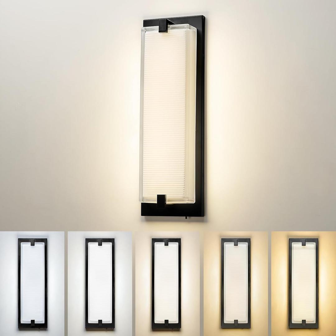 zeyu 19'' Indoor Large Wall Sconce, 30W Dimmable LED Sconce Wall Light for Bedroom, 5 Color Temperatures Adjustable, Black Finish with Clear Glass Shade, ZTH100BM-LED BK