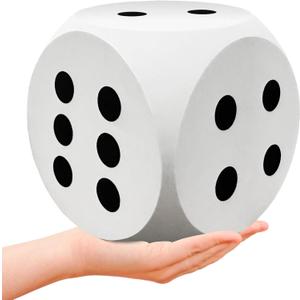 6 Inch White Large Foam Dice, Funny Giant Dice Cubes with Number Dots, Big Square Educational Toy for Game Nights Math Learning Classroom Party Favor Decorations