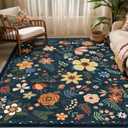 Washable Area Rugs, Floral Rug, Large Carpet for Living Room Bedroom,8'x 10',Blue