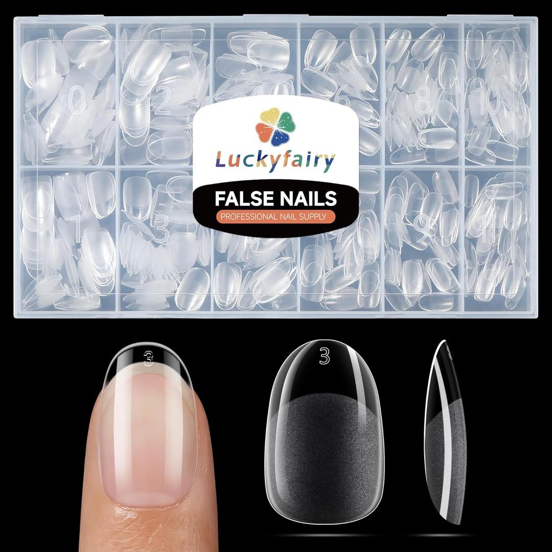 Short Oval Round Nail Tips: 504Pcs Tri-Layer Core Soft Gel Short Nail Tips Pre-shaped Oval Shape Half Matte Full Cover No Filed Clear Press on Nails Extension DIY Salon 12 Sizes