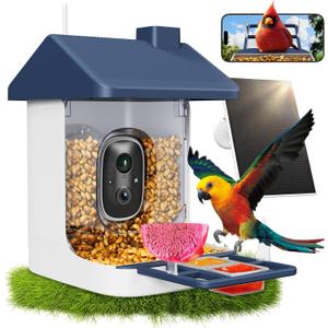 Smart Bird Feeder with Camera, 1.8L Solar Powered Bird Feeders for Outdoors, 2K AI Identify 10,000+ Birds Species, Birds Feeder Camera IP65 Instant Notification, Ideal Gift for Avian Lovers