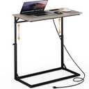 Vagusicc C Shaped End Table with Charging Station, C-Table End Table Adjustable Height Side Table for Couch, Large Couch Table, Slide Under Couch Table TV Tray Table for Sofa,Living Room,Bedroom, Grey