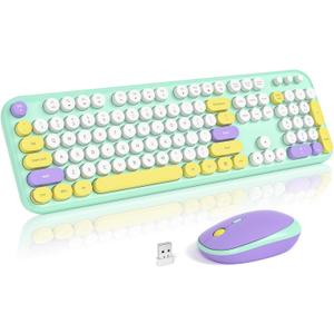 Wireless Keyboard and Mouse Combo, USB 2.4GHz Full Size Typewriter Keyboard with Number Pad and Colorful Mouse for Office PC Computer Desktop Laptop Windows 7 8 10 (Mint Green)