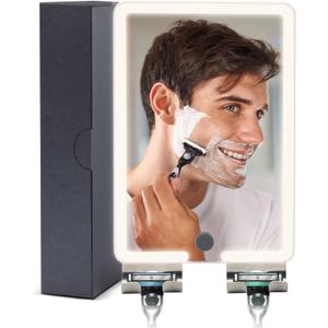 Home Mirror, Heated Shower Mirror for Shaving with Light (7.8x5.3in), Fogless Shower Mirror, Wall Mount, 2 Razor Holders