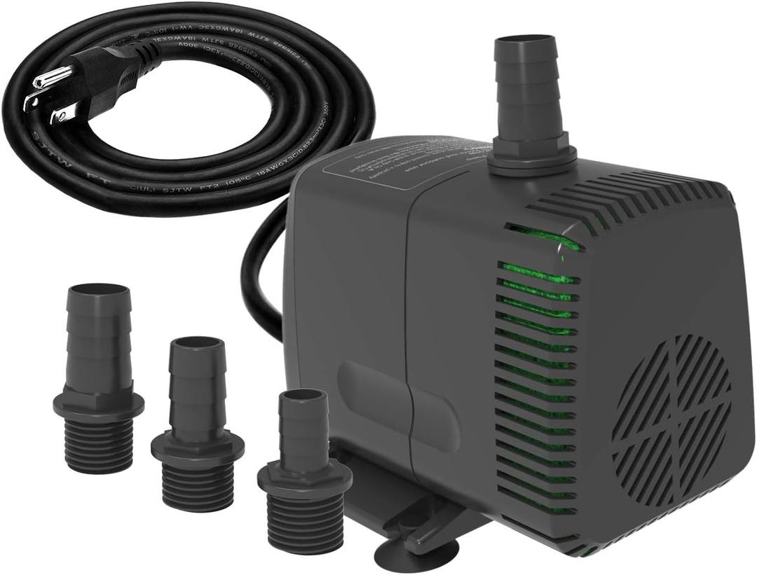 Knifel Submersible Pump 880GPH (3500L/H 60W) Ultra Quiet with Over Heating Protection 10.2ft High Lift for Fountains, Hydroponics, Ponds, Aquariums & More (880GPH fixed flow)