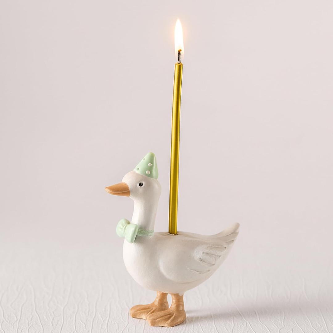 Mumufy Silly Goose Cake Candle Holders with Birthday Candle One Birthday Party Supplies Mini Cute Cake Topper Stand Candlestick for Kids Baby Shower Party Celebration, 3.15 Inch(Goose, Green)
