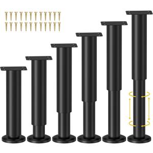 6 Pcs Adjustable Height Bed Support Legs for Bed Frame/Bed Center Slat, Metal Adjustable Furniture Legs 7.08-12.2 inch for Bed/Sofa/Cabinet/Couch/Dresser/Table, Heavy Bed Legs Replacement (7.08-12.2 inch (6pcs))