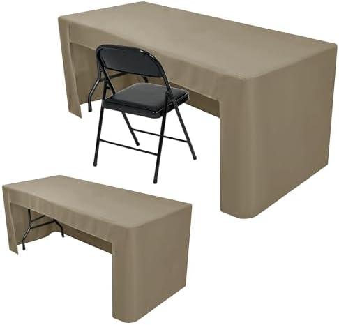 Nasitos 1 Pack Taupe Tablecloth 6 Foot - Open Back Fitted Tablecloth Rectangle Table, Washable Fabric Trade Show Table Cover for Craft Show, Display, Parties, Wedding, Events