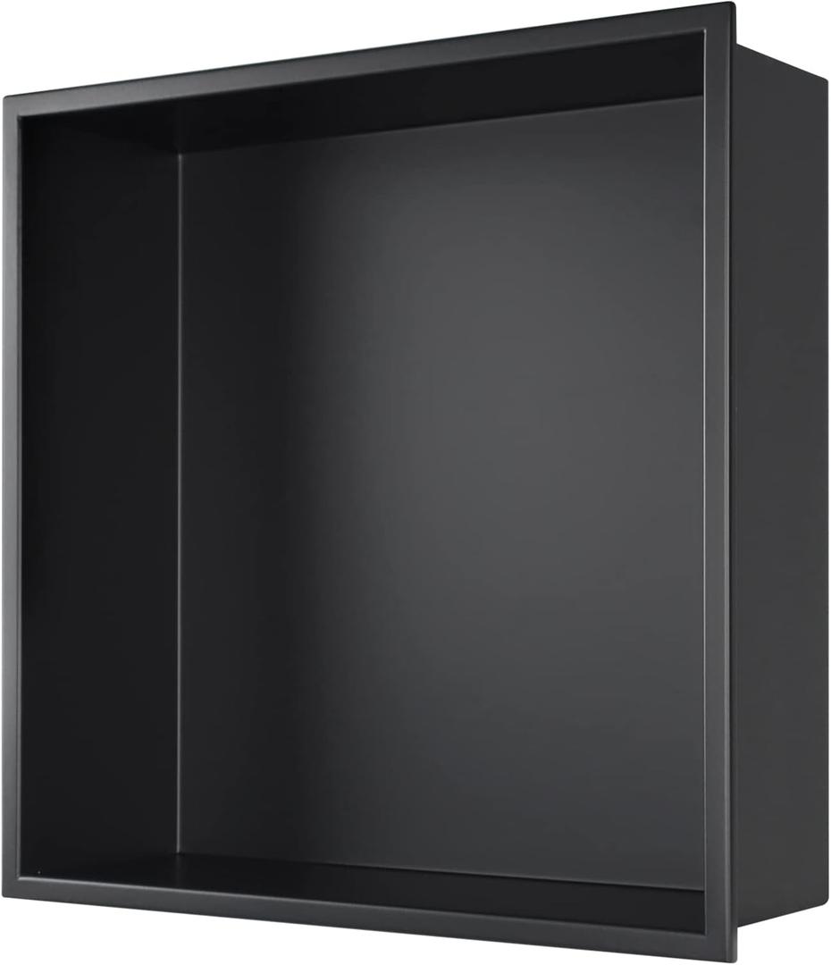 Stainless Steel Shower Niche 12" X 12" Matte Black No Tile Needed Niche Shower Recessed Wall Niches for Bathroom Storage Over Mount Installation