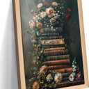 Vintage Floral Wall Art, Moody Dark Academia Flower Canvas Print, Rustic Wildflower Framed Artwork, Antique Botanical Decor for Living Room Office 12x16 Ready to Hang