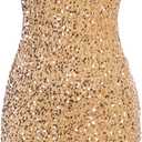 GRACE KARIN Sequin Dress for Women Sleeveless Sparkly Glitter Halter Dress Bodycon Mini Club Dresses 2025 (Small, Gold)