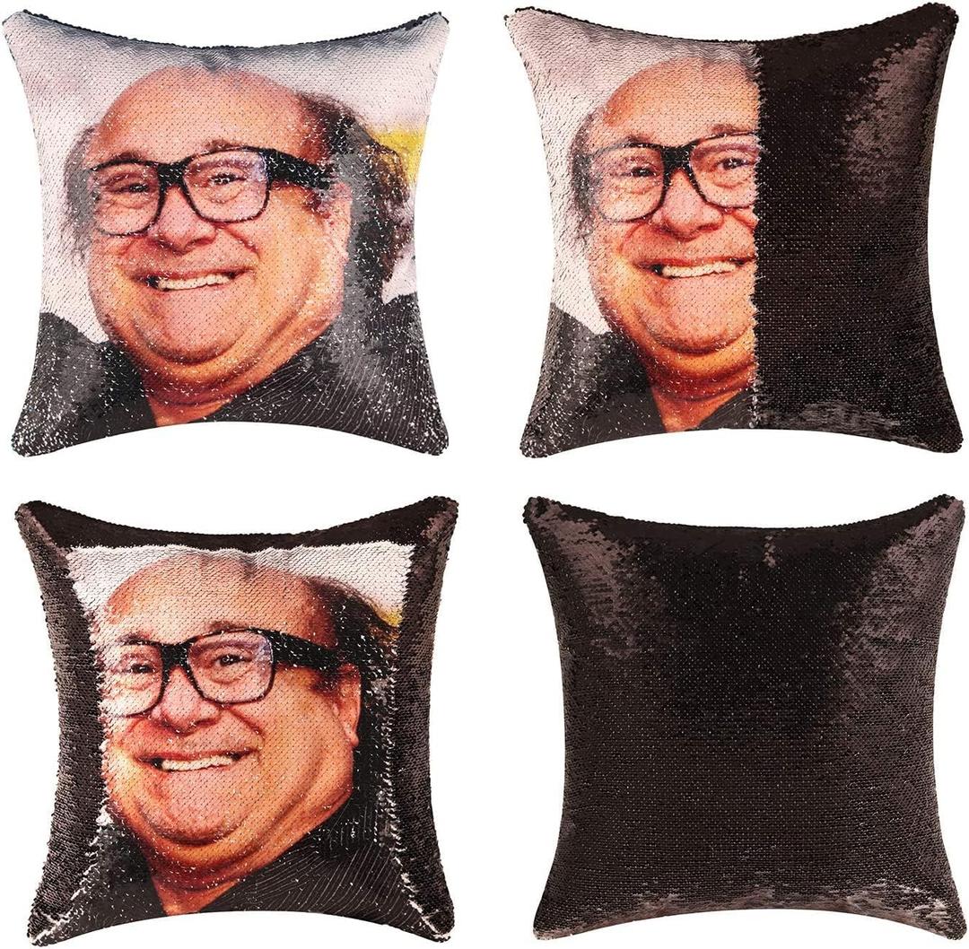 Danny Devito Funny Sequin Throw Pillow Cover Magic Reversible White Elephant Gifts Sequin Pillow Case Decorative Cushion Cover Glitter Accent Pillow 16x16 Inches
