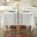 Laolitou Cotton Linen Waterproof Tablecloth for Dining Table Farmhouse Kitchen Rectangle Table Cloth Coffee Wrinkle Free Cover, Beige, Wine Leaf, 55x70 Inch