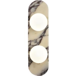 Natural Marble Wall Sconces 2-Light, Bulb Included, Alabaster Calacatta Viola Stone Modern Hardwired Wall Light Fixture with Milk Glass for Bathroom Vanity Bedroom Hallways Stairs, 1 Pack
