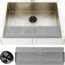 Silicone Sink Edge Protector and Splash Guard with Matching Drain Strainer, 24 Inch Countertop Chip Guard for Kitchen and Bathroom, 62 Suction Cups, Heat Resistant to 446F, Gray
