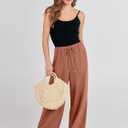 ANRABESS Womens Linen Palazzo Pants Summer Flowy Wide Leg Drawstring Casual Trousers with Pockets Beach Vacation Outfits Large Rust (Orange, L)