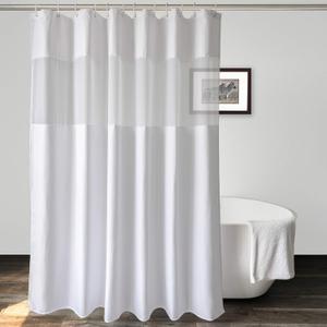 UFRIDAY White Waffle Weave Fabric with Mesh Window, Extra Long Shower Curtains 84 inch, Heavy Duty Decorative Bathroom Curtain with White Pique Pattern, Spa-Like Hotel Luxury, Water-Repellent