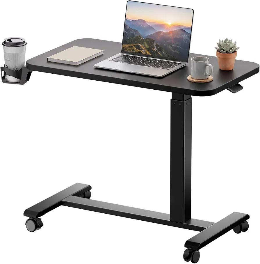 Lockable Wheels, Pneumatic Height Lift, Small Standing Desk, Overbed Desk, Bedside Workstation, Portable Laptop Table