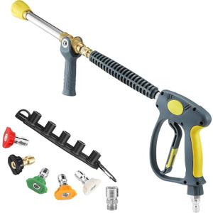 JOEJET Adjustable Pressure Washer Gun with Long Range Nozzle, Shooter Tip Twist Nozzle, 27 Inch High Power Spray Gun with Swivel 3/8" Plug and M22-14mm Connect