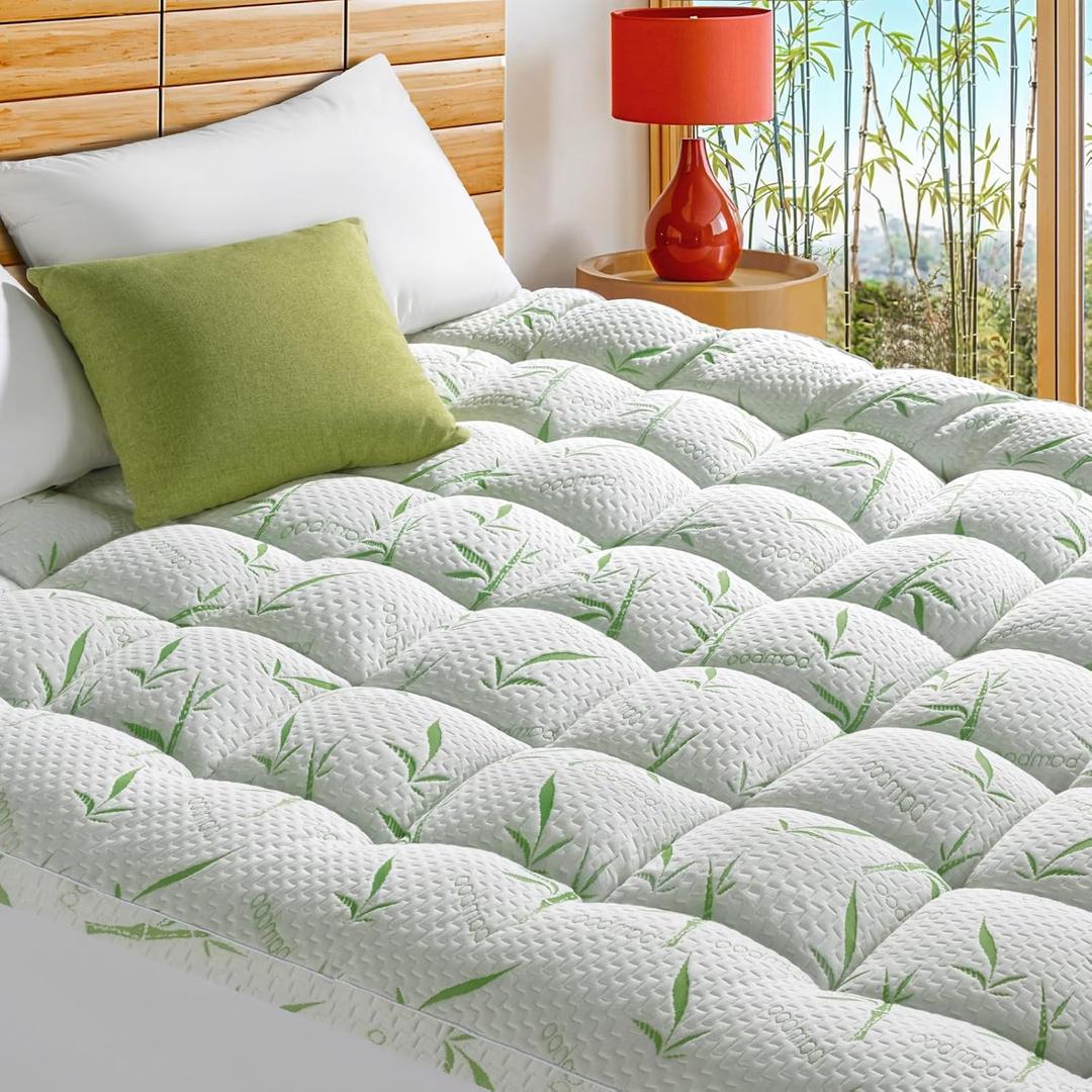 LIANLAM Mattress Topper Full Size - 1500GSM 3D+7D Down Alternative Fill 3 in Pillow Top Mattress Pad, Viscose Made from Bamboo Cover, Extra Firm for Back Pain, 6"-18" Deep Pocket(54"x75")
