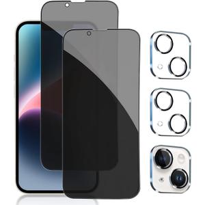 PEHAEL [2+2Pack] for iPhone 14 Plus Privacy Screen Protector with Camera Lens Protector Full Coverage Anti-Spy Tempered Glass Film 9H Hardness Upgrade Edge Protection Easy Installation Bubble Free [6.7 inch]