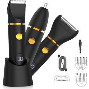 Manscape Body Hair Trimmer for Men: Pubic Hair Trimmer, 3 in 1 Versatile Electric Shaver for Groin,Face,Beard,Nose,Waterproof Body Groomer with Ceramic Blades, Mens Gifts