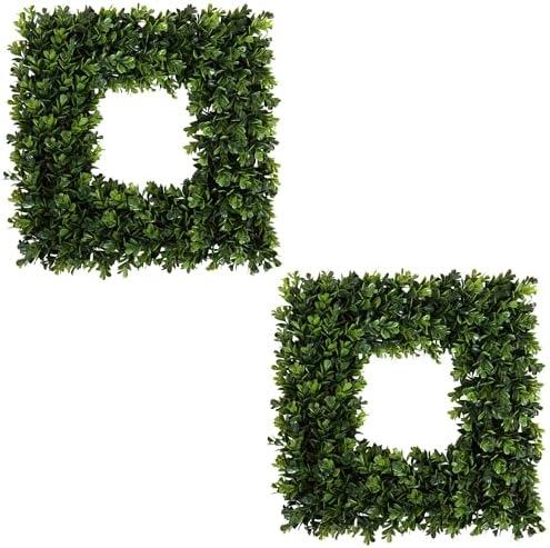 Pure Garden Set of 2 Wreaths - 16.5-Inch Square Artificial Boxwood Spring, Summer, Winter, or Fall Wreaths - Outdoor/Indoor Decor for Front Door