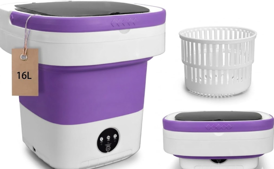 Portable Washing Machine, 16L Upgraded with Spin Basket Laundry Machine, 3 Cleaning Modes Suitable for Small Clothes, Foldable Design Ideal for Hotel, Campain, Apartment and Home, Purple