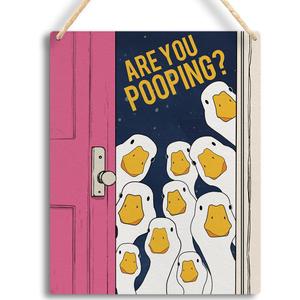 Funny Bathroom Animals Wall Decor - Funky Witty Goose Print Wooden Hanging Bathroom Sign - Are You Pooping - Humorous Goose Wall Art for Farmhouse Toilet Restroom, 8x10 Inches -C01