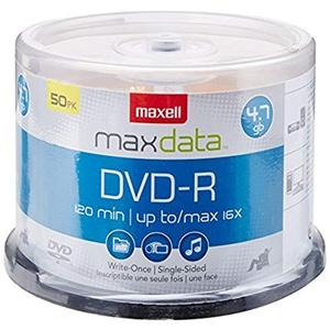 Maxell 638011 Superior Archival Life Metal Azo Dye Construction Write Once Format DVD-R 4.7 Gb Spindle 50 Disc Pack
