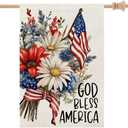 CROWNED BEAUTY 4th of July Patriotic Floral House Flag 28x40 Inch Double Sided Large Burlap for Outside God Bless America Independence Day Yard Flag CF1543-40