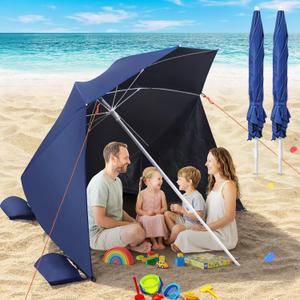 Beach Shelter Umbrella,2Pack UPF 50+ Large Camping Umbrella for Sports, Beach, Yard, Outdoor Activity, Windproof, Rainproof Canopy for Sun and Rain Protection, Dual Side Shelter Panel, Easy Setup